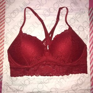 Victoria’s Secret PINK Padded Long Line Floral Bralette Bra Red Medium M